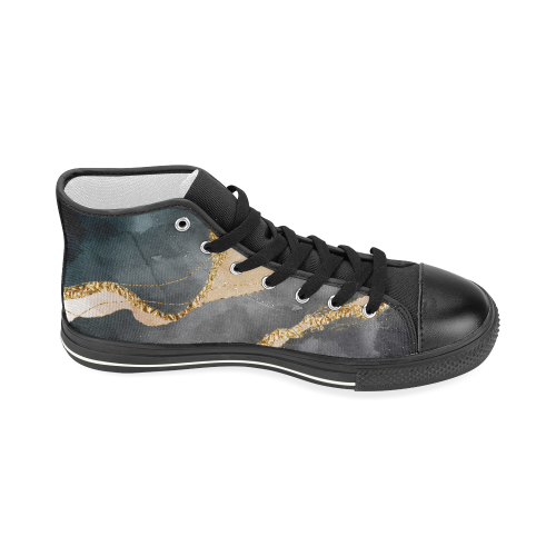 black and gold Women's Classic High Top Canvas Shoes (Model 017)