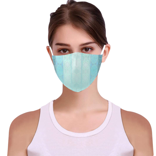 teal design 3D Mouth Mask with Drawstring (2 Filters Included) (Model M04) (Non-medical Products)