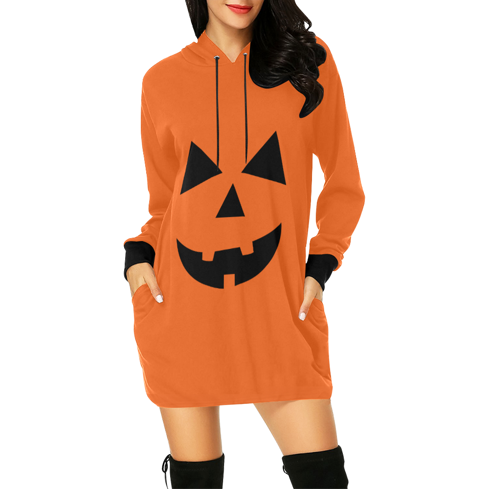 Cara-Halloween All Over Print Hoodie Mini Dress (Model H27)