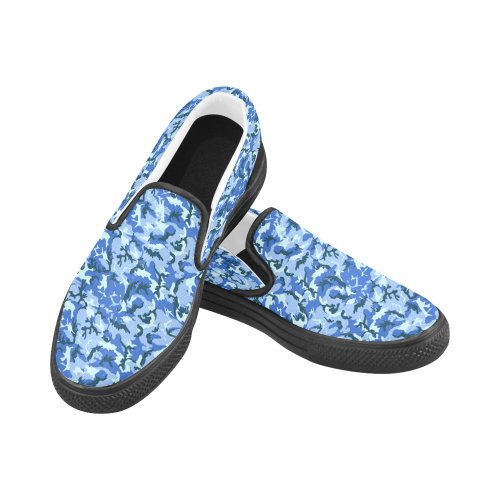Woodland Blue Camouflage Men's Slip-on Canvas Shoes (Model 019)