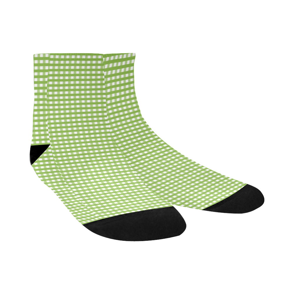 Green Gingham Checked Pattern Quarter Socks