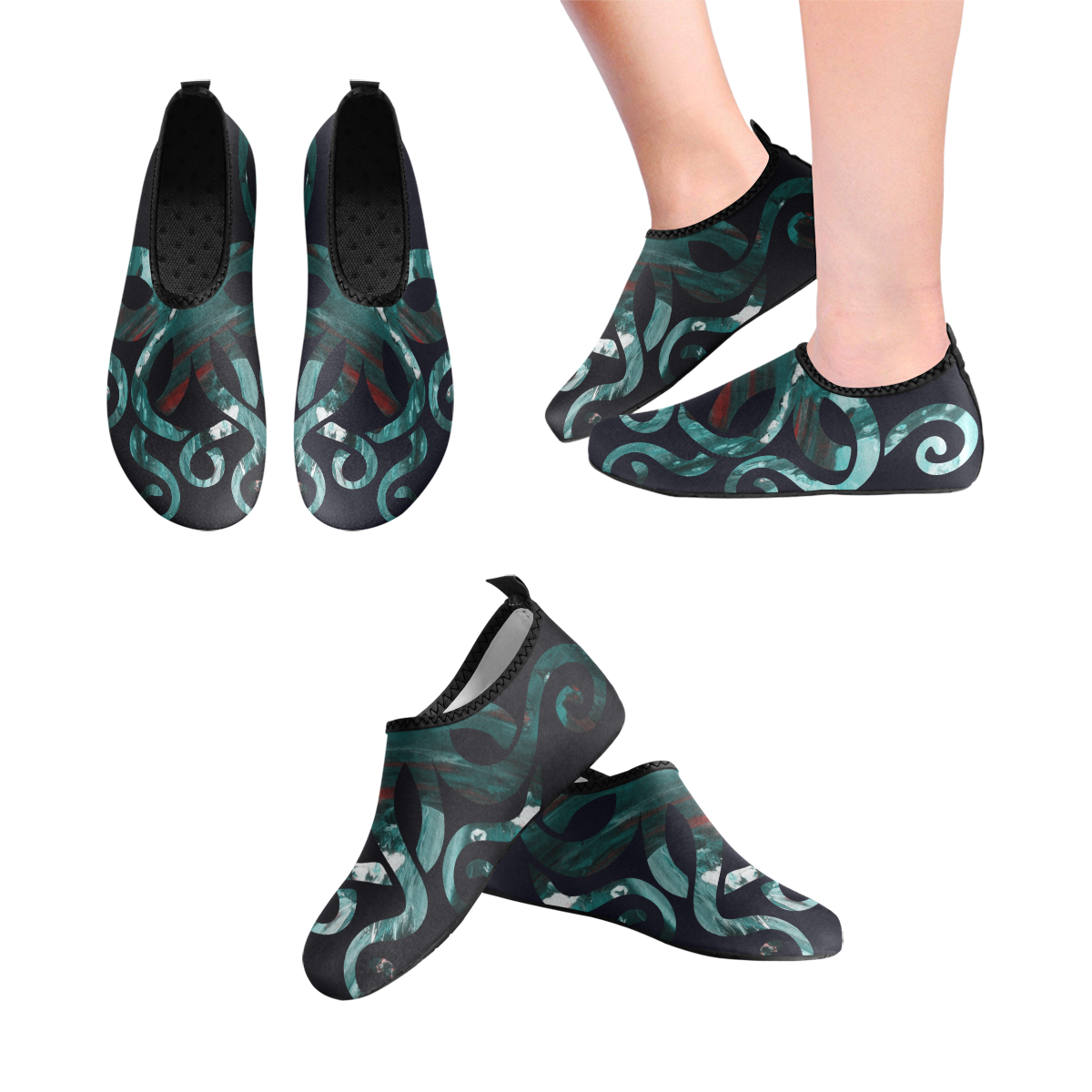 PiccoGrande dark octopus design Kids' Slip-On Water Shoes (Model 056)