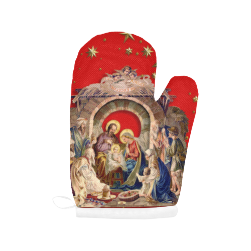 Nativity Oven Mittens Red Oven Mitt (Two Pieces)