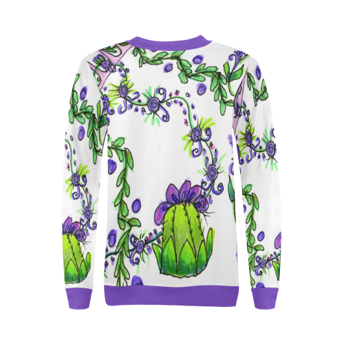 Queen's Crown Purple Green Vines ZenGarden All Over Print Crewneck Sweatshirt for Women (Model H18)