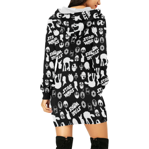 Star Wars Black All Over Print Hoodie Mini Dress (Model H27)