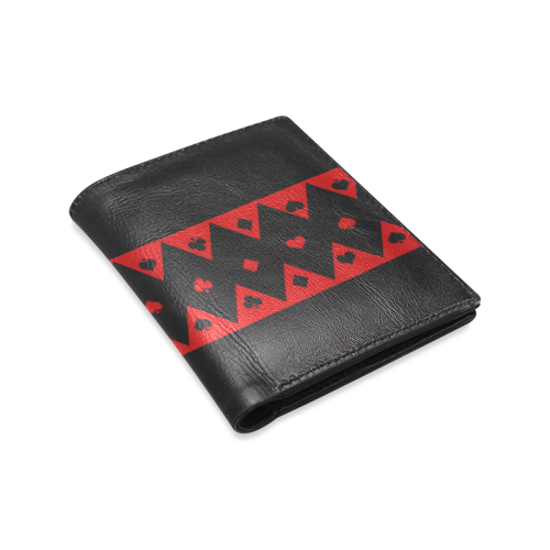 Black Red Play Card Shapes Men's Leather Wallet (Model 1612)