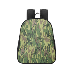 Military Camo Green Woodland Camouflage Fabric School Backpack (Model 1682) (Small)