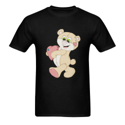 Patchwork Heart Teddy Black Men's T-shirt in USA Size (Front Printing Only) (Model T02)