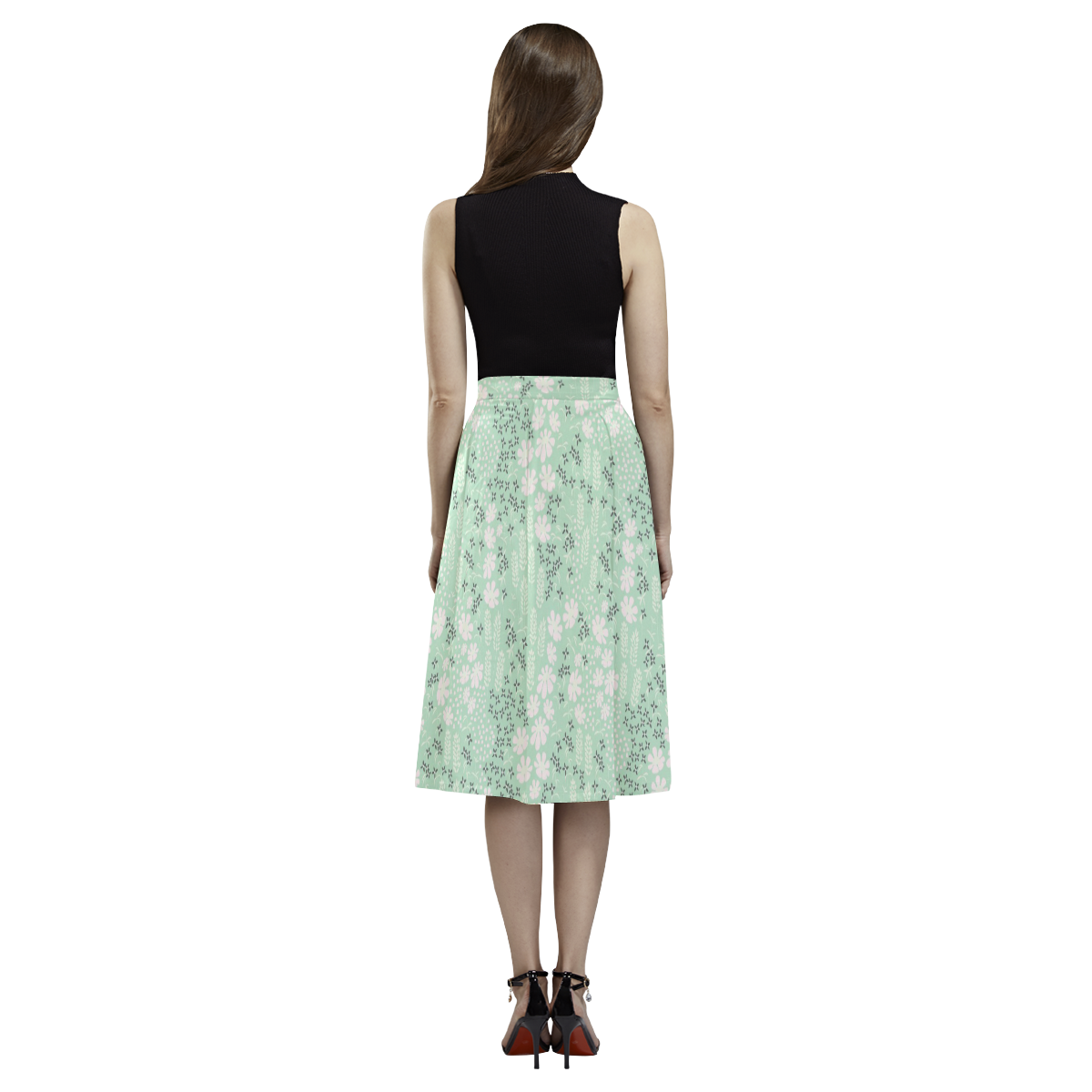 Mint Floral Pattern Aoede Crepe Skirt (Model D16)