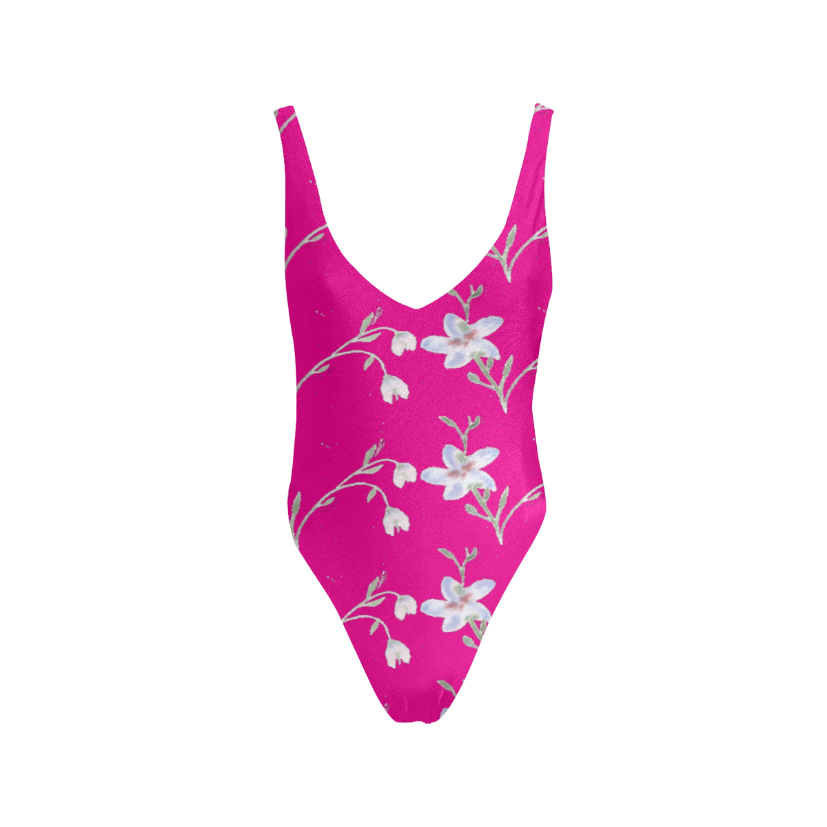 Pink Flower Pattern Swimsuit Sexy Low Back One-Piece Swimsuit (Model S09)