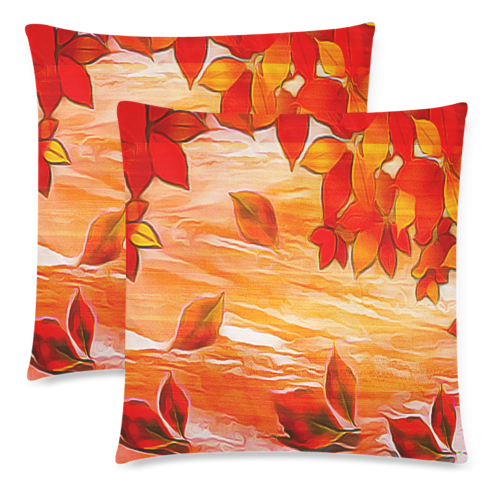 Red Leaves Custom Zippered Pillow Cases 18"x 18" (Twin Sides) (Set of 2)