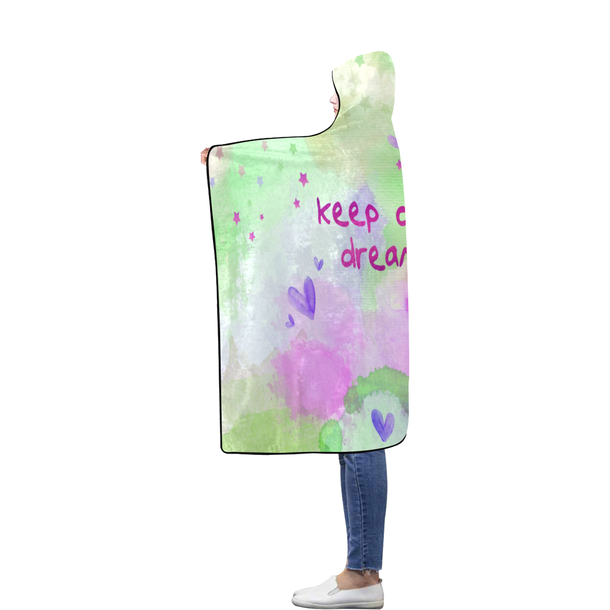 KEEP ON DREAMING - lilac and green Flannel Hooded Blanket 56''x80''