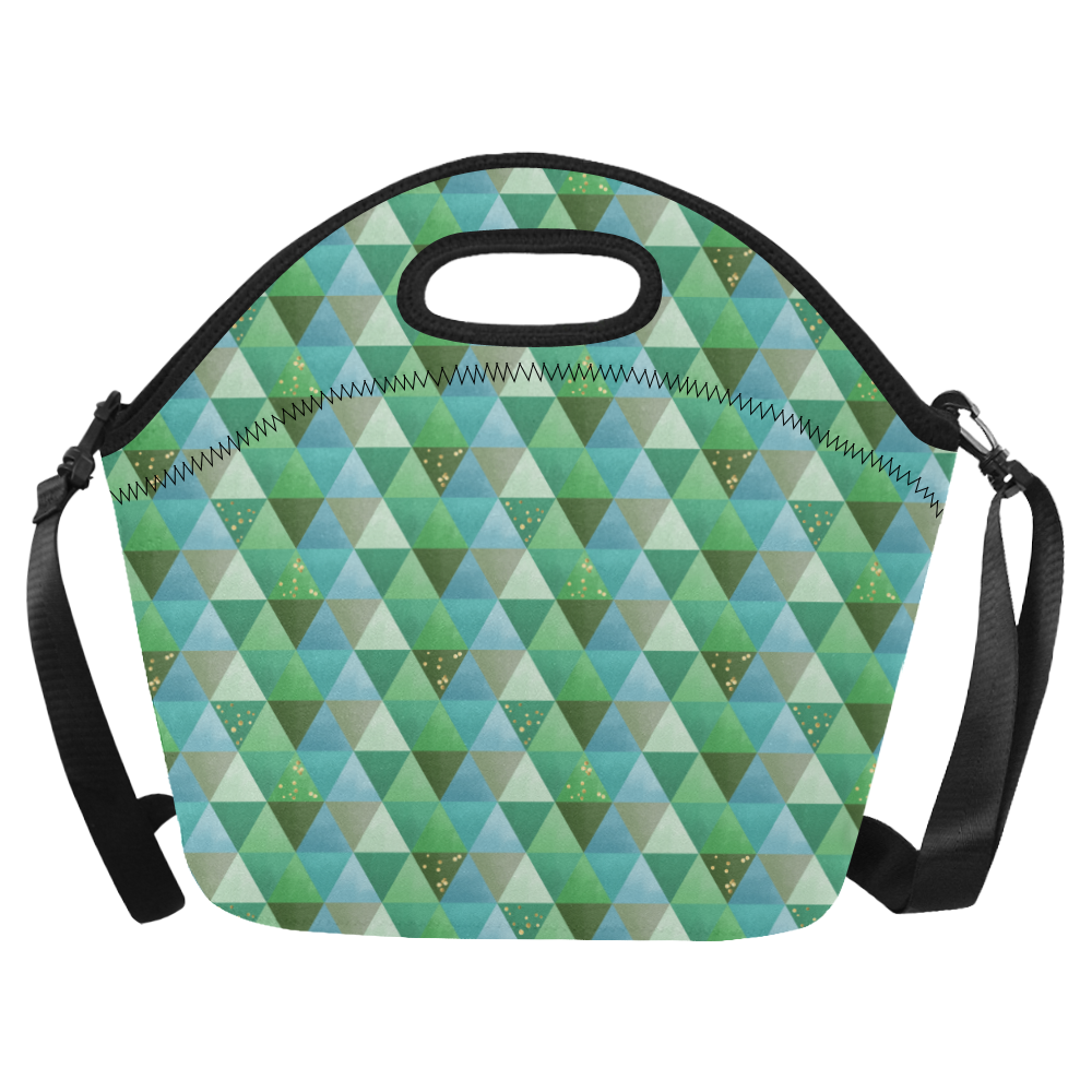 Triangle Pattern - Green Teal Khaki Moss Neoprene Lunch Bag/Large (Model 1669)