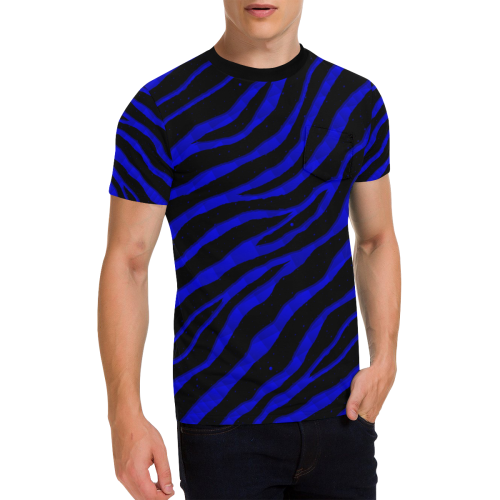 Ripped SpaceTime Stripes - Blue Men's All Over Print T-Shirt with Chest Pocket (Model T56)