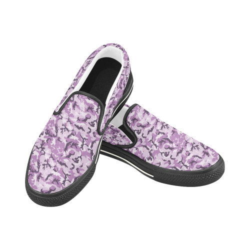 Woodland Pink Purple Camouflage Women's Slip-on Canvas Shoes/Large Size (Model 019)