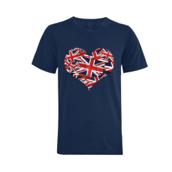 Union Jack British UK Flag Heart Men's V-Neck T-shirt  Big Size(USA Size) (Model T10)