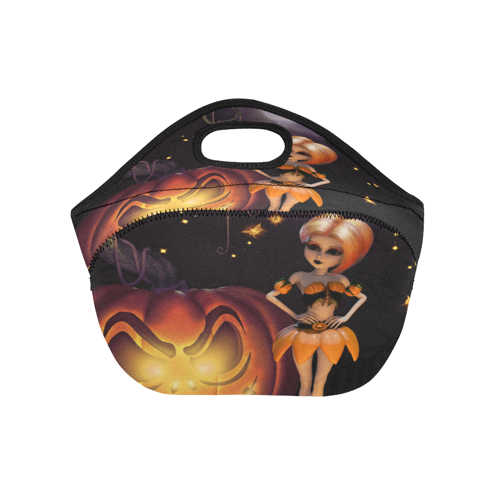 Halloween, girl with pumpkin Neoprene Lunch Bag/Small (Model 1669)