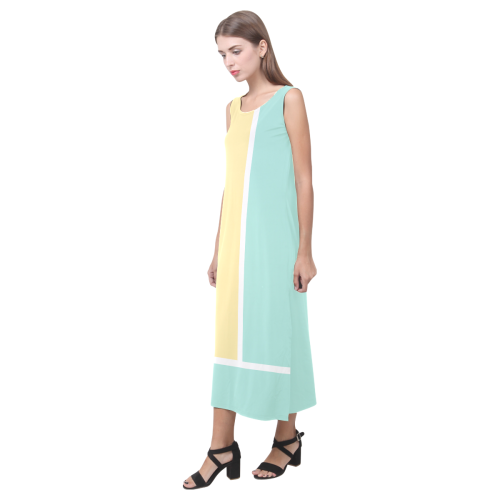 Seafoam and Yellow Colorblock Phaedra Sleeveless Open Fork Long Dress (Model D08)