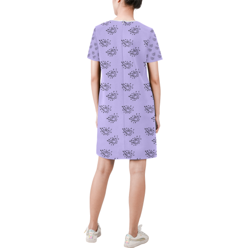 zodiac bat lilac Short-Sleeve Round Neck A-Line Dress (Model D47)