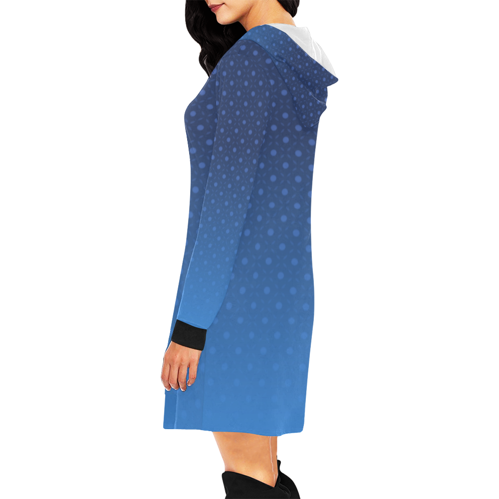 Blue Polkadot All Over Print Hoodie Mini Dress (Model H27)