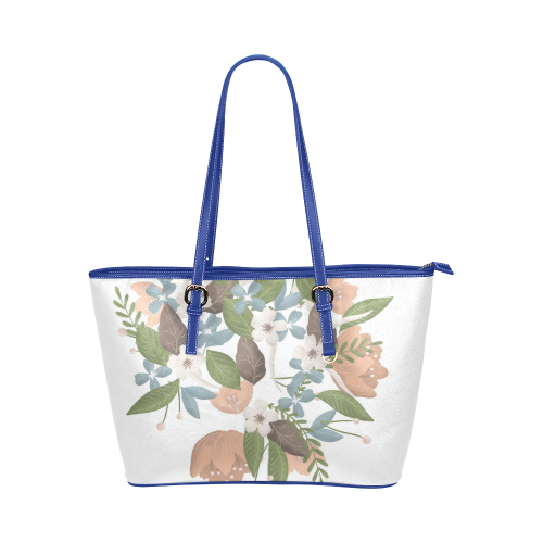Bouquet Blue Handle Leather Tote Bag/Small (Model 1651)