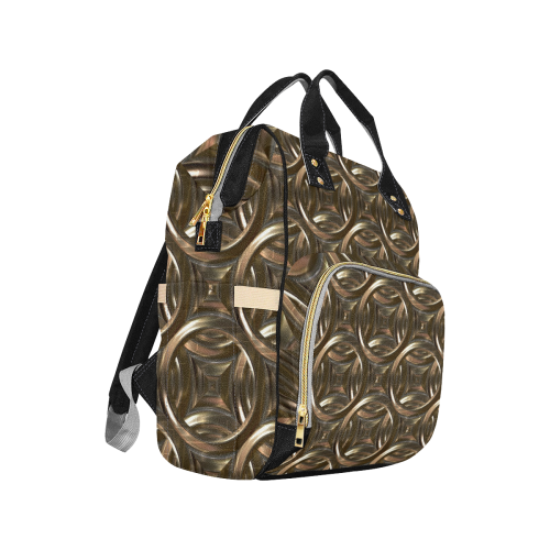 Metallic Gold Circles Stars Multi-Function Diaper Backpack/Diaper Bag (Model 1688)