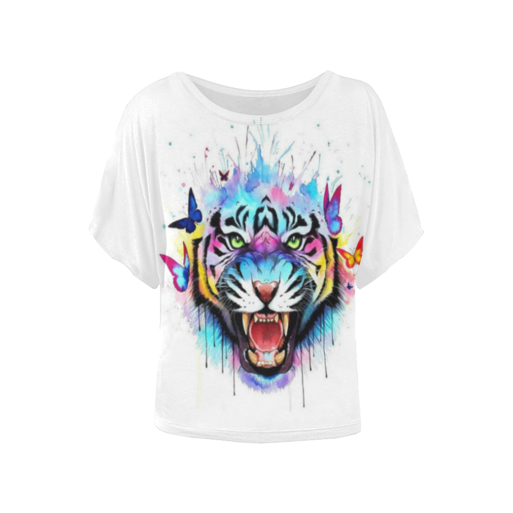 Butterfly Tiger Women's Batwing-Sleeved Blouse T shirt (Model T44)
