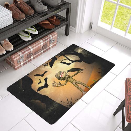 Funny mummy with crow Doormat 30"x18" (Black Base)