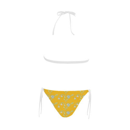 Yellow Floral Pattern Bikini Buckle Front Halter Bikini Swimsuit (Model S08)