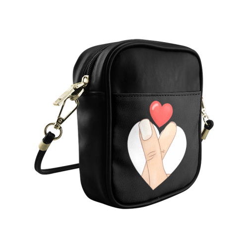 Hand and Finger Heart / Black Sling Bag (Model 1627)