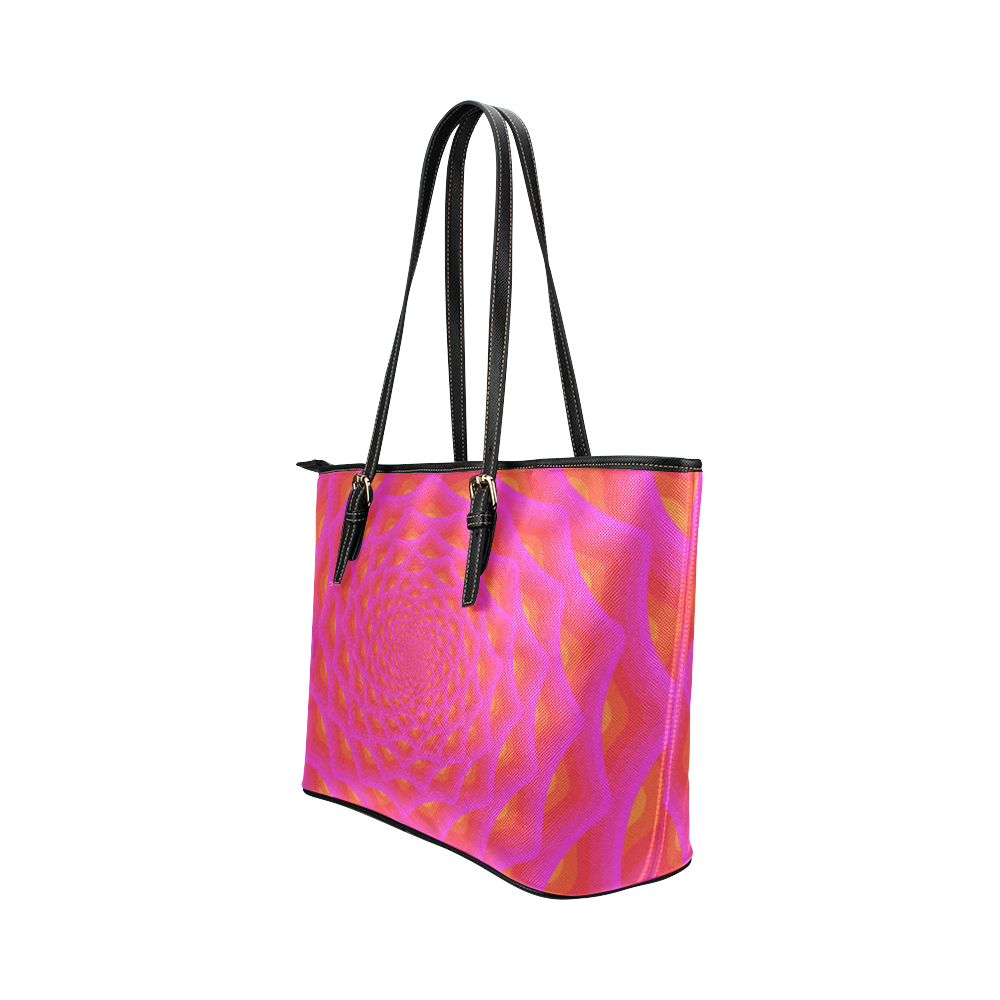Pink spiral net Leather Tote Bag/Large (Model 1651)
