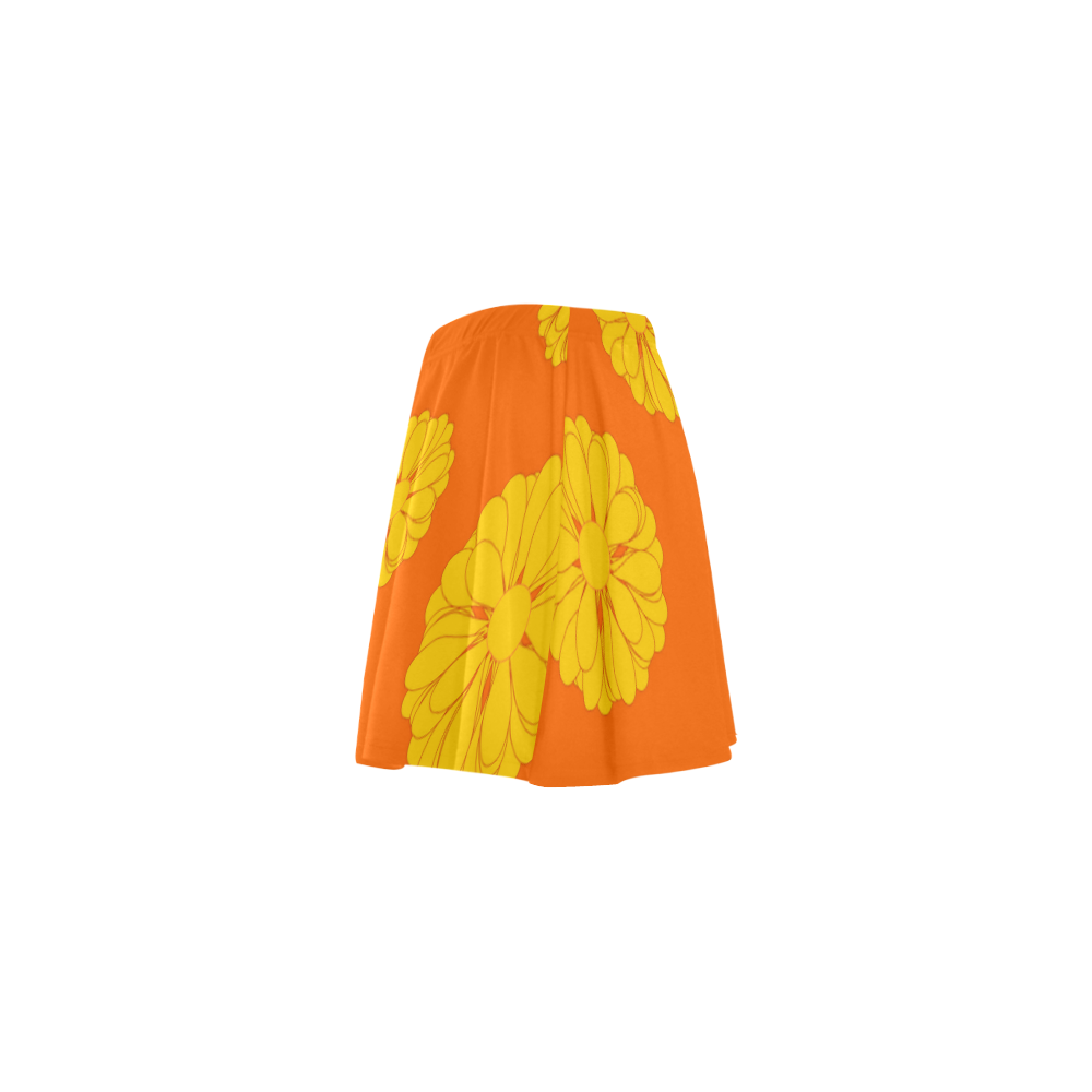 Orange & Yelllow Flower Pattern VAS2 Mini Skating Skirt (Model D36)