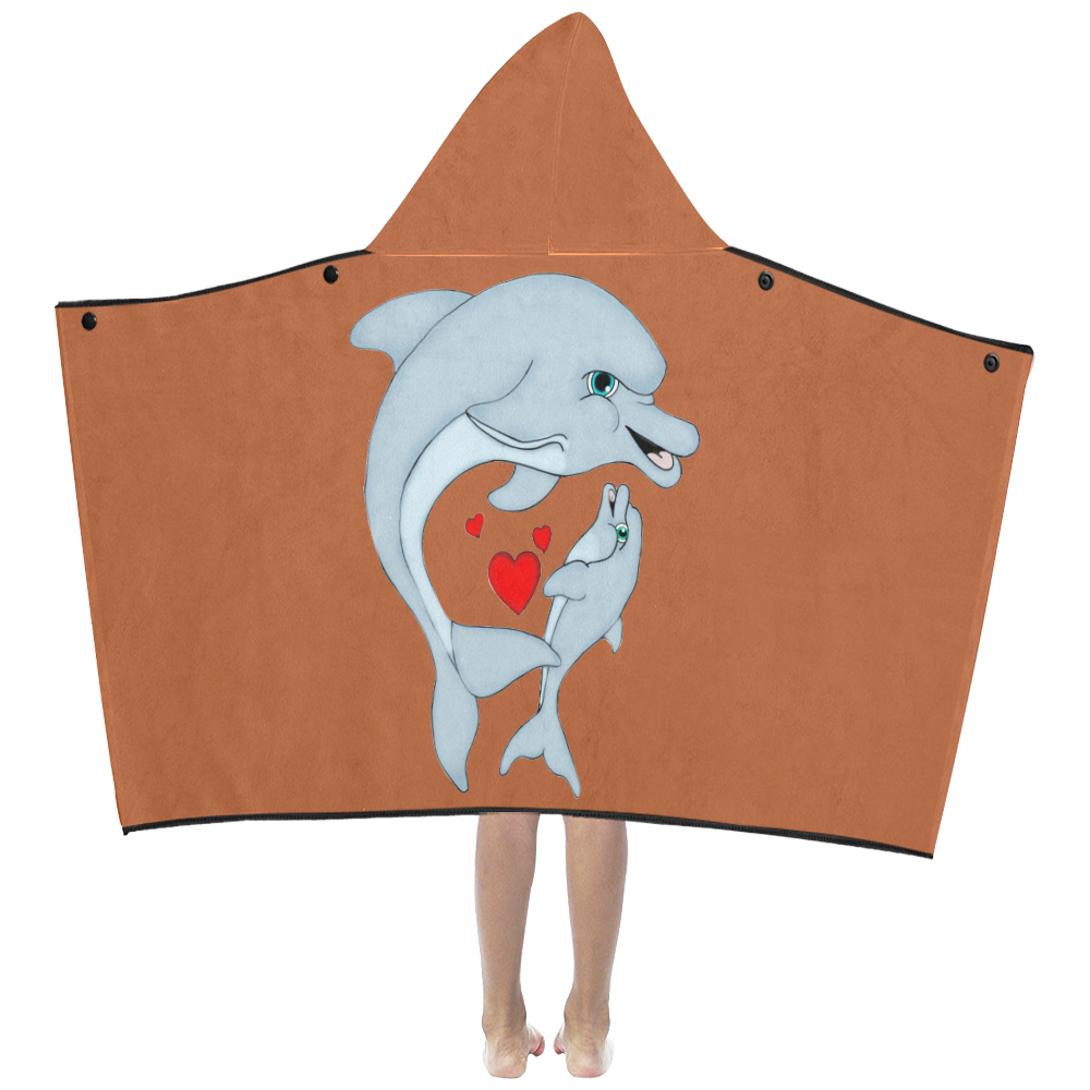 Dolphin Love Rust Kids' Hooded Bath Towels