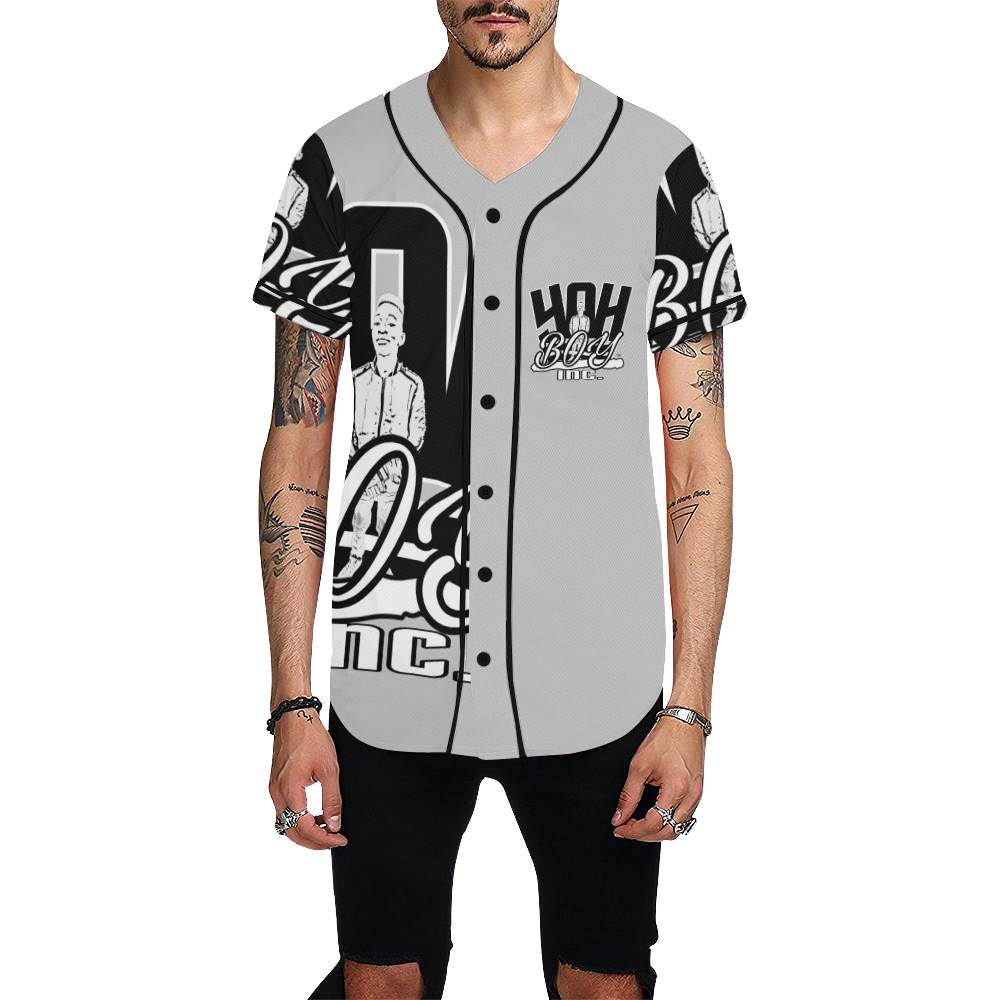 YAHBOY INC Gray All Over Print Baseball Jersey for Men (Model T50)