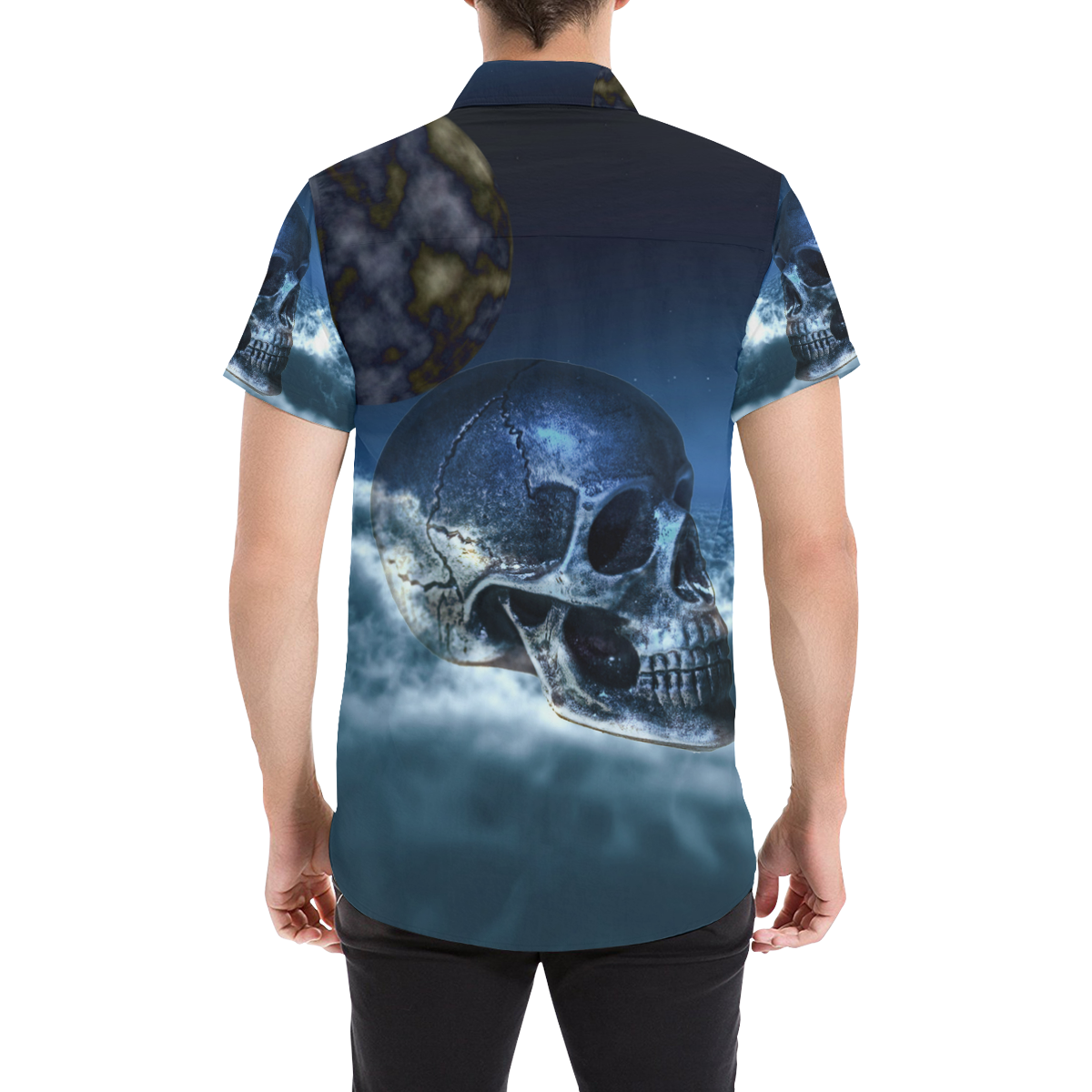 Skull and Moon Men's All Over Print Short Sleeve Shirt/Large Size (Model T53)