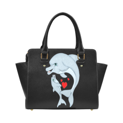 Dolphin Love Black Classic Shoulder Handbag (Model 1653)