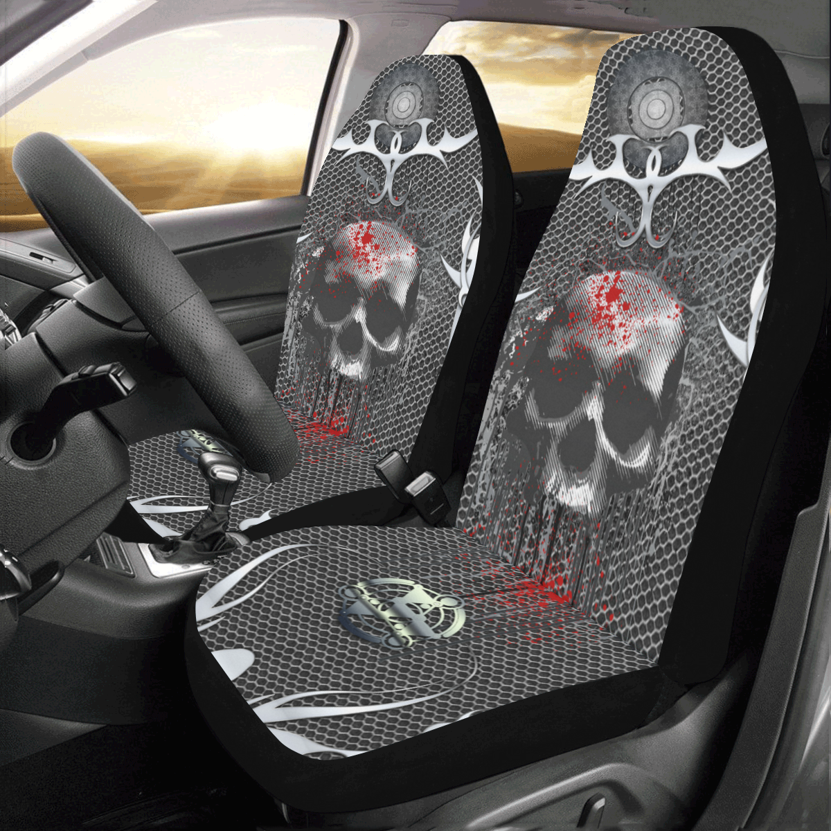 Awesome skull on metal design Car Seat Covers (Set of 2)