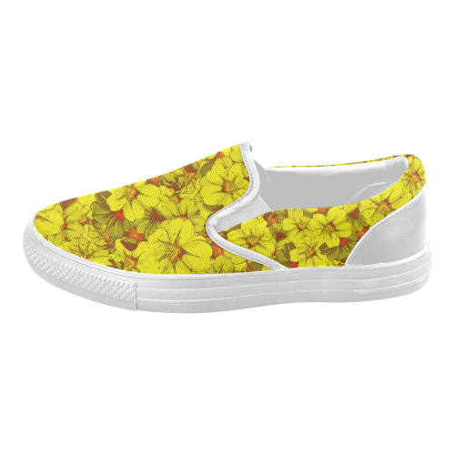 Yellow flower pattern Women's Slip-on Canvas Shoes (Model 019)