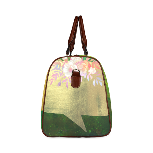Golden Grassy green floral fairy bag by PiccoGrande Waterproof Travel Bag/Small (Model 1639)