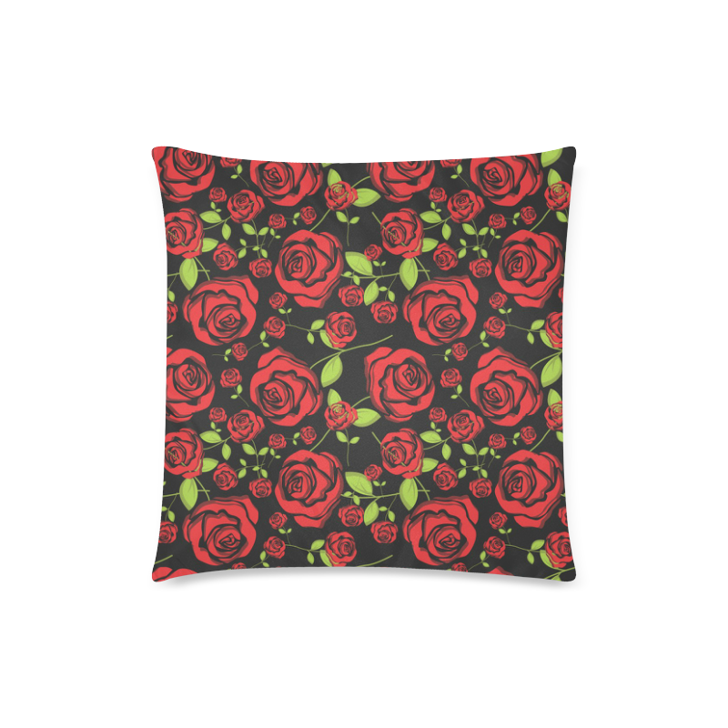 Red Roses on Black Custom Zippered Pillow Case 18"x18"(Twin Sides)