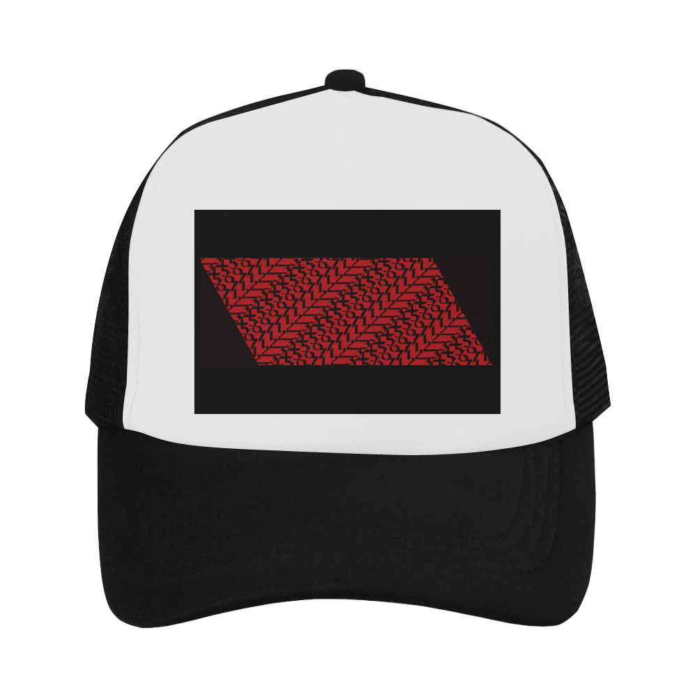 NUMBERS Collection 1234567 Cherry Red/Black Flag Trucker Hat
