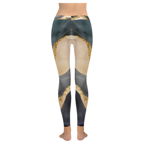 black and gold Women's Low Rise Leggings (Invisible Stitch) (Model L05)