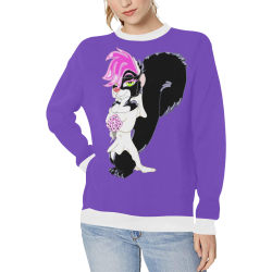 Punk Skunk Bride Purple/White Women's Rib Cuff Crew Neck Sweatshirt (Model H34)