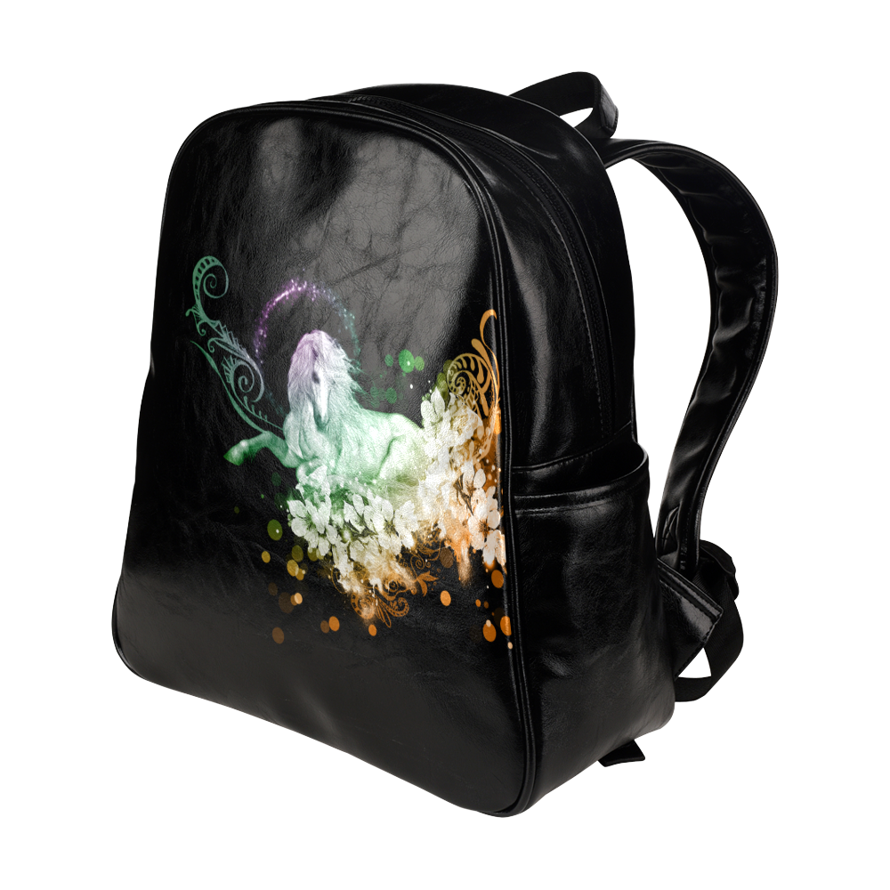Beautiful unicorn with flowers, colorful Multi-Pockets Backpack (Model 1636)