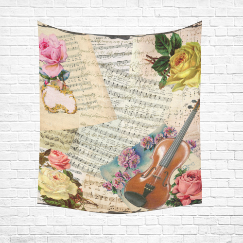 Music And Roses Cotton Linen Wall Tapestry 51"x 60"
