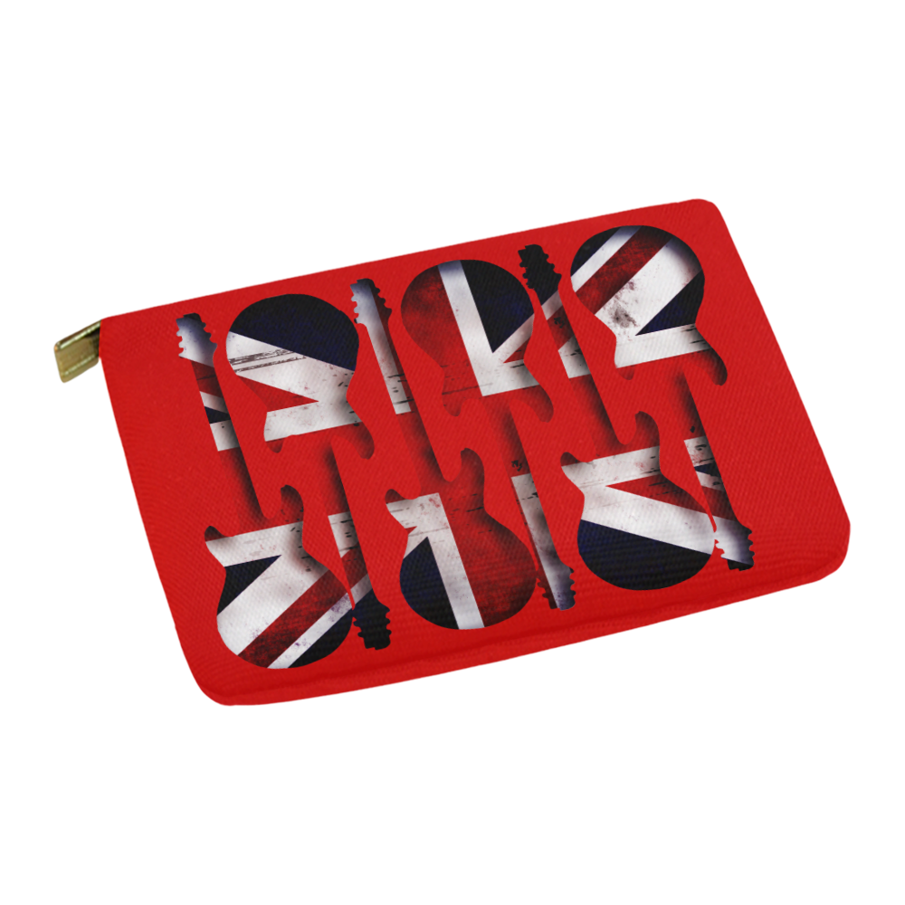 Union Jack British UK Flag Guitars Red Carry-All Pouch 12.5''x8.5''