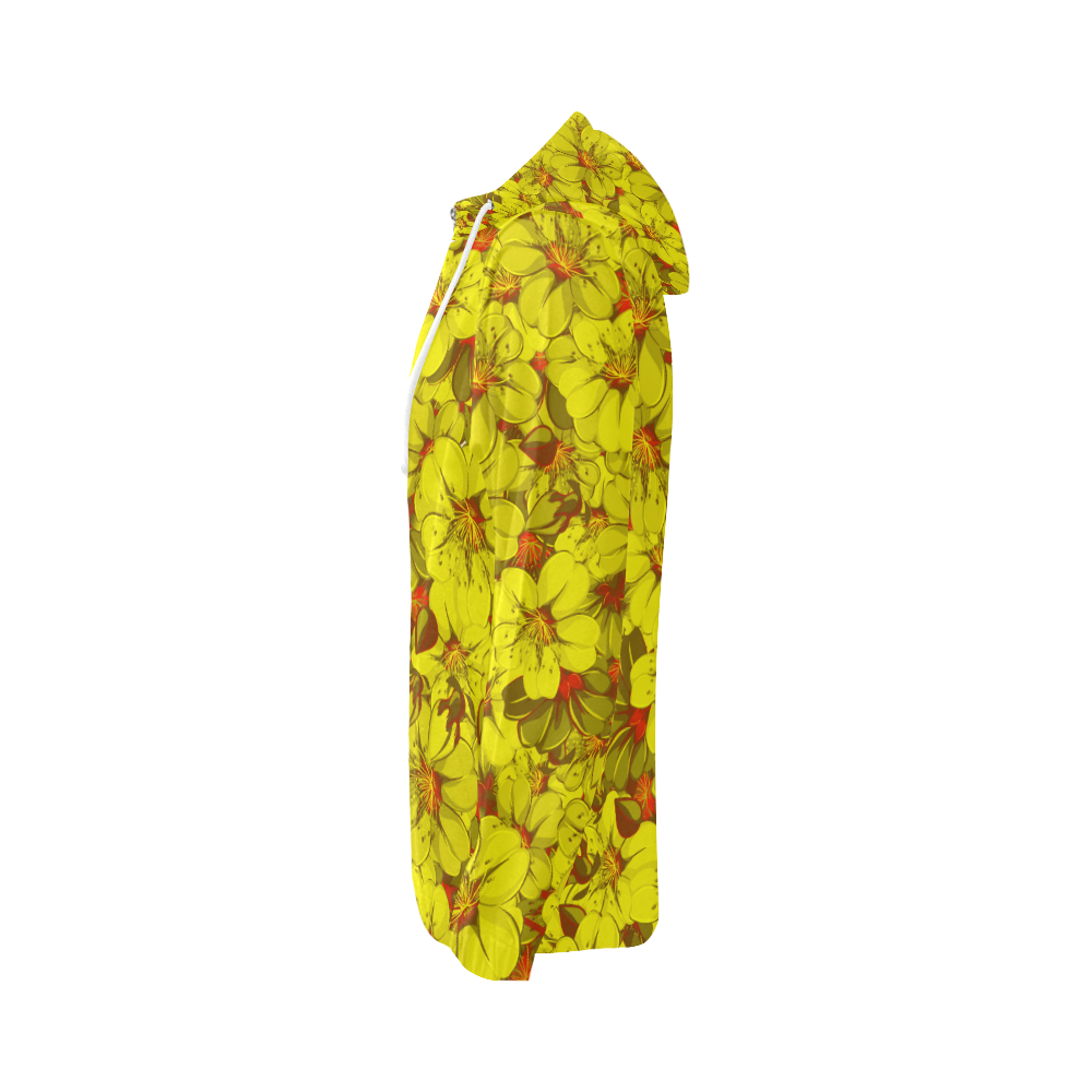 Yellow flower pattern All Over Print Full Zip Hoodie for Women (Model H14)