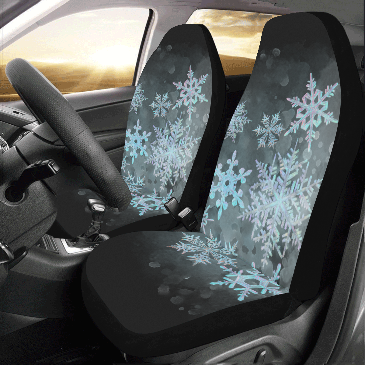Snowflakes, snow, white and blue, Christmas Car Seat Covers (Set of 2)