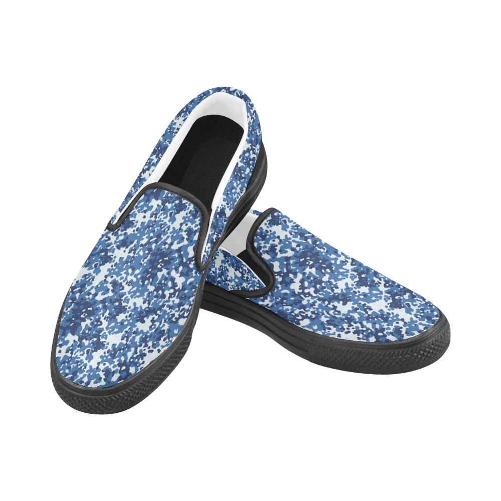 Digital Blue Camouflage Women's Slip-on Canvas Shoes (Model 019)