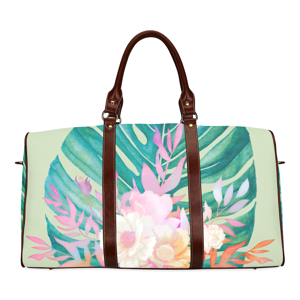 Creamy pistacchio monstera floral design by Lake Island 21 Waterproof Travel Bag/Large (Model 1639)